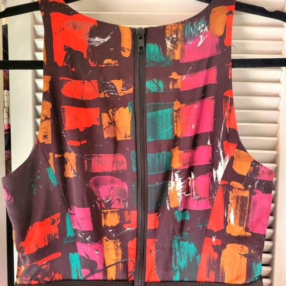 MILLY PEPLUM GRAFFITI COCKTAIL MINI SILK DRESS SZ 2 - Picture 5 of 9